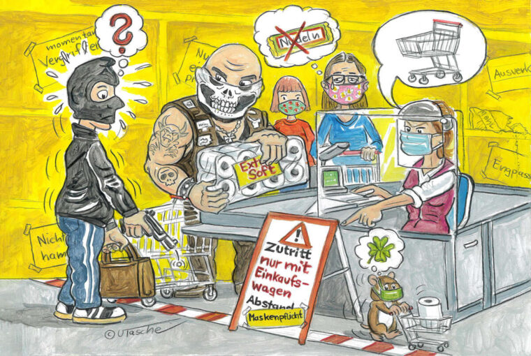 Illustration zu Voehls Welt: Maskenball im Supermarkt